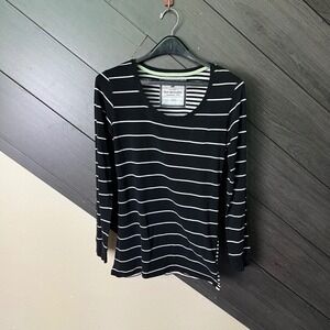 Poof Excellence Women's Striped Long Sleeve Pocket Tee Black White L Grunge